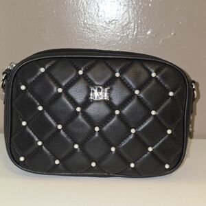 Badgley Mischka Black Quilted Crossbody Bag with Pearl Details